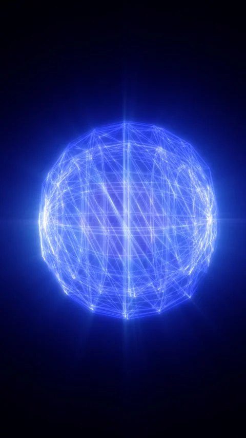 Glowing blue wireframe sphere with futuristic network lines, digital geomet.. Stock Footage 335696462