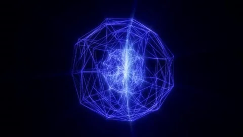 Glowing blue wireframe sphere with interconnected geometric lines Видео 343664318