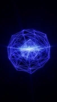 Glowing blue wireframe sphere with interconnected geometric lines and a bri.. 库存插图