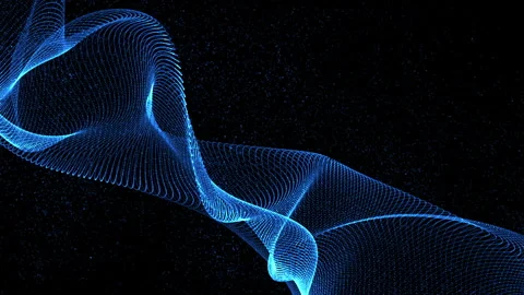A glowing blue wireframe wave against a dark, starry background. Perfect for 스톡 동영상 287451435