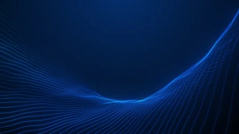 Glowing blue wireframe waves shaping abstract digital valley. Flowing neon .. Stock Footage 334424119