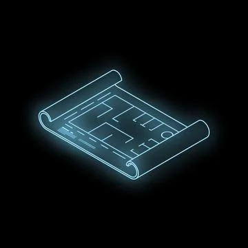 Glowing blueprint isometric projection on black background Stock Illustration