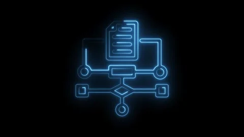 Glowing blueprint of a workflow chart illustrating data analysis and proces.. Video stock 346003779