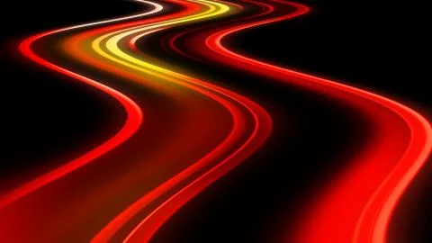 Glowing blurred light stripes in motion over on background. Colorful rays. Le Stock Illustration