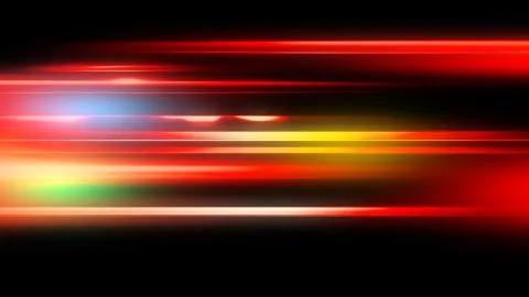 Glowing blurred light stripes in motion over on background. Colorful rays. Le Stock Illustration