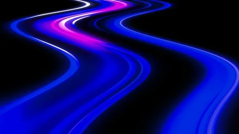 Glowing blurred light stripes in motion over on background. Colorful rays. Le 스톡 일러스트