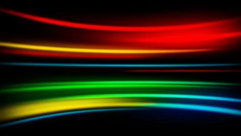 Glowing blurred light stripes in motion over on background. Colorful rays. Le Stock Illustration
