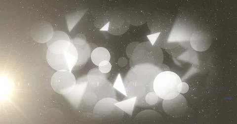 Glowing bokeh circles and triangular highlights radiating from left lens flare Illustrazione stock