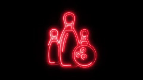 Glowing Bowling Pin Icon and Symbol in HD Video Neon Stock Footage 304560073