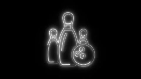 Glowing Bowling Pin Icon and Symbol in HD Video Neon Stock Footage 304560076