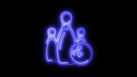 Glowing Bowling Pin Icon and Symbol in HD Video Neon Stock Footage 304560080