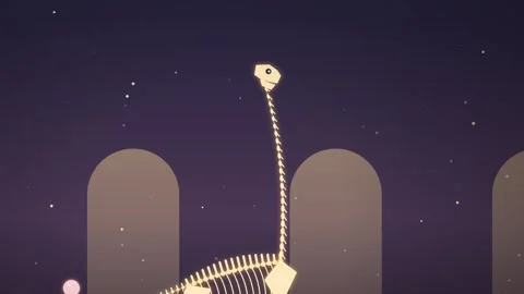 Glowing Brachiosaurus Dinosaur Skeleton Museum Animation With Panning Camera Stock Footage 341303973