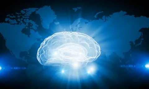 Glowing Brain and Global Network Technology Concept Stock Illustration