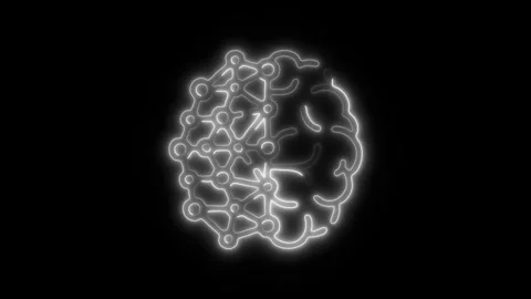 Glowing Brain Artificial Intelligence Icon and Symbol in HD Video Neon Stock Footage 304556810