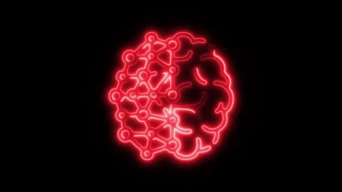 Glowing Brain Artificial Intelligence Icon and Symbol in HD Video Neon Video stock 304556818