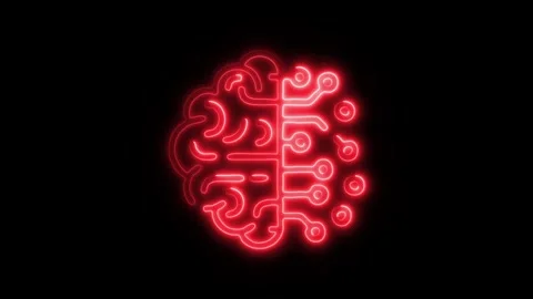 Glowing Brain Artificial Intelligence Icon and Symbol in HD Video Neon Stock Footage 304557097