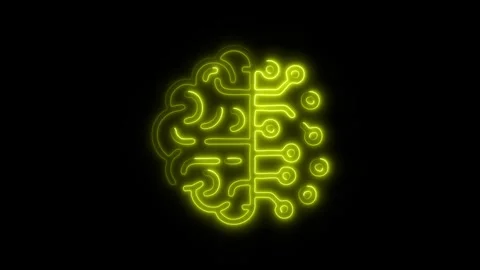 Glowing Brain Artificial Intelligence Icon and Symbol in HD Video Neon Stock Footage 304557099