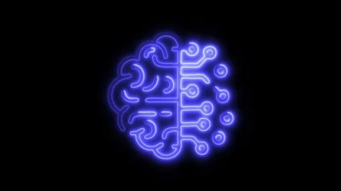 Glowing Brain Artificial Intelligence Icon and Symbol in HD Video Neon Stock Footage 304557100