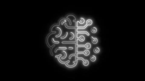 Glowing Brain Artificial Intelligence Icon and Symbol in HD Video Neon Stock Footage 304557103
