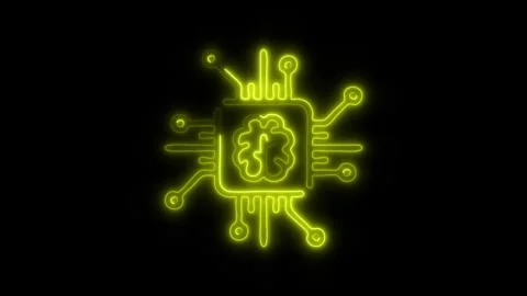 Glowing Brain Chip Icon and Symbol in HD Video Neon Video stock 304556979