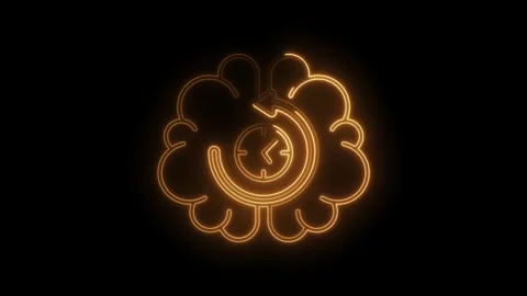 Glowing brain with clock and arrow icon animation on black background,time .. Stock Footage 312329779