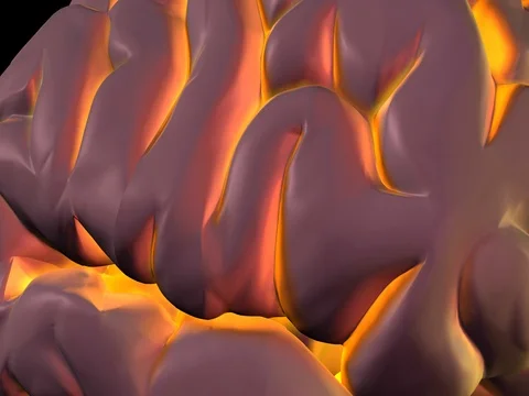 Glowing brain, close up, fly by. 3d animation. Stock Footage 72291936