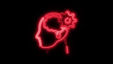 Glowing Brain Cognitive Function Icon and Symbol in HD Video Neon Stock Footage 304556957