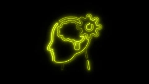 Glowing Brain Cognitive Function Icon and Symbol in HD Video Neon Stock Footage 304556958