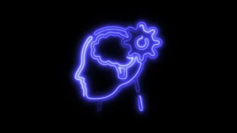 Glowing Brain Cognitive Function Icon and Symbol in HD Video Neon Stock Footage 304556960