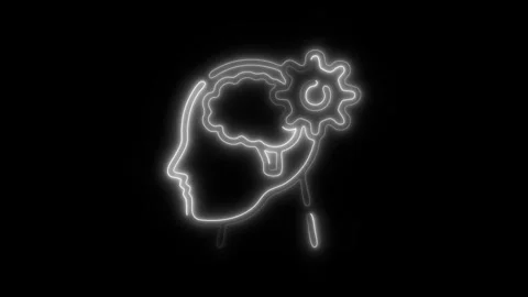 Glowing Brain Cognitive Function Icon and Symbol in HD Video Neon Stock Footage 304556964