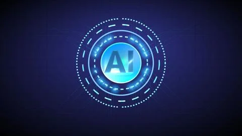 Glowing brain connected by radiating lines to various interface icons Stock Illustration