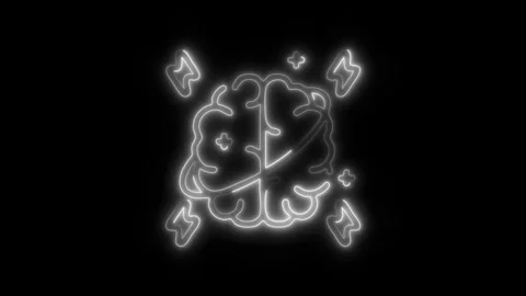 Glowing Brain Creativity Icon and Symbol in HD Video Neon Stock Footage 304557056
