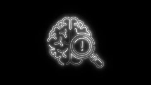 Glowing Brain Damage Icon and Symbol in HD Video Neon Stock Footage 304556927