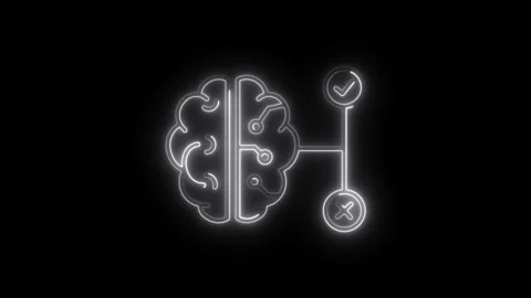 Glowing brain icon connecting to decision making concept neon design on dar.. Stock Footage 308191658