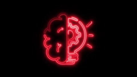 Glowing Brain Idea Icon and Symbol in HD Video Neon Stock Footage 304557065