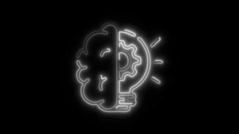 Glowing Brain Idea Icon and Symbol in HD Video Neon 스톡 동영상 304557072