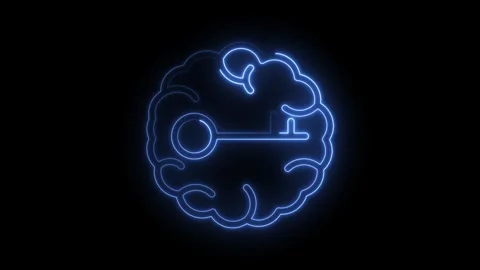 Glowing brain with key animation on black background symbolizing intelligence Stock Footage 322960527