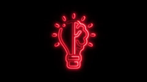Glowing Brain Light Bulb Icon and Symbol in HD Video Neon Stock Footage 304557080