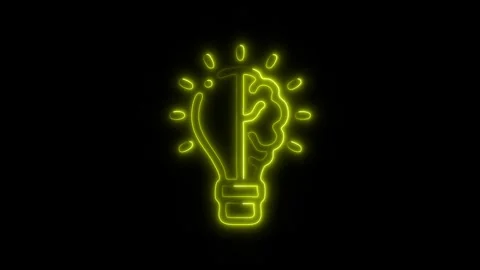 Glowing Brain Light Bulb Icon and Symbol in HD Video Neon Stock Footage 304557083