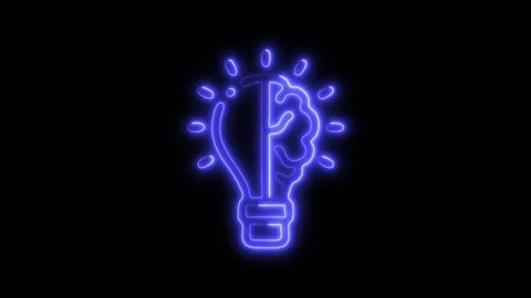 Glowing Brain Light Bulb Icon and Symbol in HD Video Neon Stock Footage 304557084