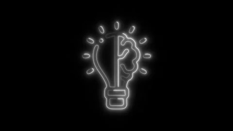 Glowing Brain Light Bulb Icon and Symbol in HD Video Neon Stock Footage 304557087