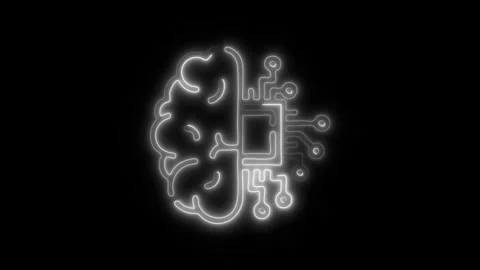 Glowing Brain Machine Learning Icon and Symbol in HD Video Neon Stock Footage 304556936