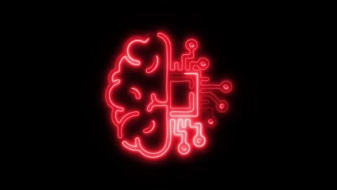 Glowing Brain Machine Learning Icon and Symbol in HD Video Neon Stock Footage 304556940