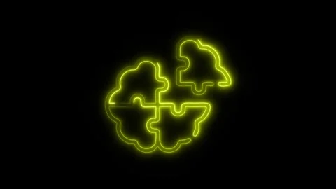 Glowing Brain Puzzle Icon and Symbol in HD Video Neon Stock Footage 304556890