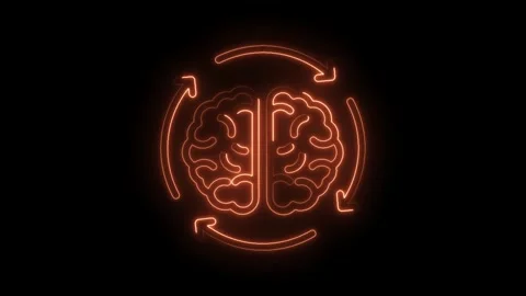 Glowing brain with rotating arrows animation emphasizing neural processes and Stock Footage 322962734