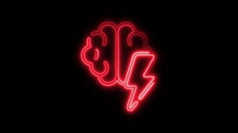 Glowing Brain Storm Icon and Symbol in HD Video Neon Stock Footage 304556836
