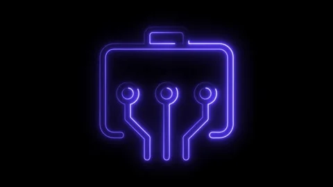 Glowing briefcase icon on black background digital technology and business .. Stock Footage 308191370