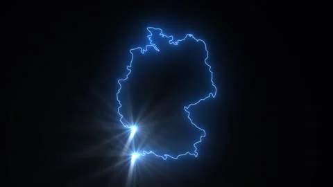 Glowing bright neon Germany map with lens flare animation Видео 332042818
