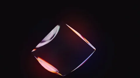 Glowing bright neon three-dimensional square rotating on a black background Stock Footage 122729186