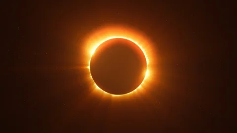Glowing Bright Twin Flared Solar Eclipse with Light Rays over Starry Sky Loop Stock Footage 90440030